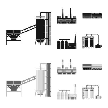 Üretim ve yapısı işareti çizimi vektör. Üretim ve stok için teknoloji vektör simge kümesi.