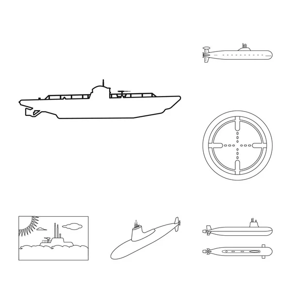 Progettazione vettoriale del segno della barca e della marina. Raccolta di barca e icona vettoriale profonda per stock . — Vettoriale Stock