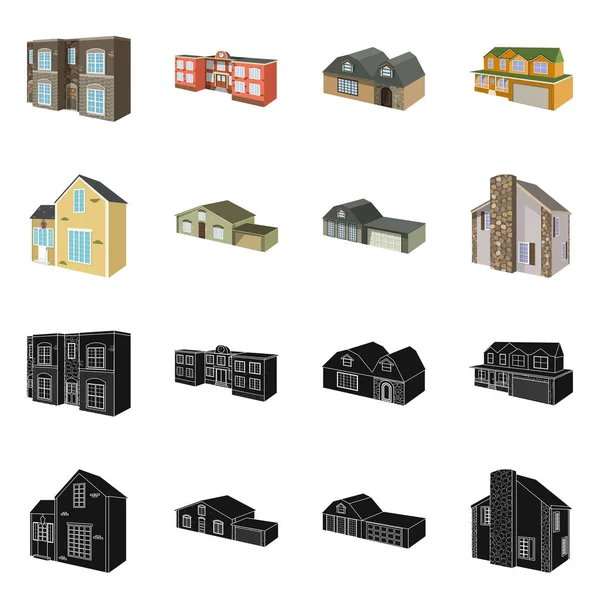 Isolerade objekt av fasaden och bostäder symbol. Uppsättning av fasaden och infrastruktur lager vektorillustration. — Stock vektor