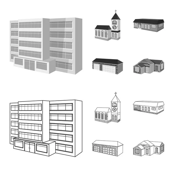 Diseño vectorial de la fachada y el icono de la vivienda. Conjunto de símbolo de stock de fachada e infraestructura para web . — Vector de stock