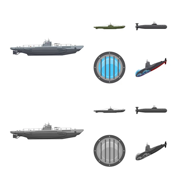 Ilustración vectorial del icono de guerra y nave. Conjunto de guerra y flota símbolo de stock para web . — Vector de stock