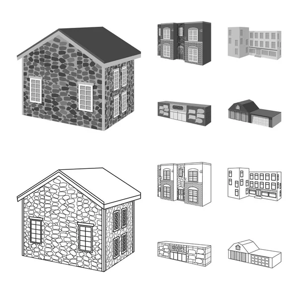 Vector utformningen av fasaden och bostäder symbol. Samling av fasaden och infrastruktur vektor ikonen för lager. — Stock vektor