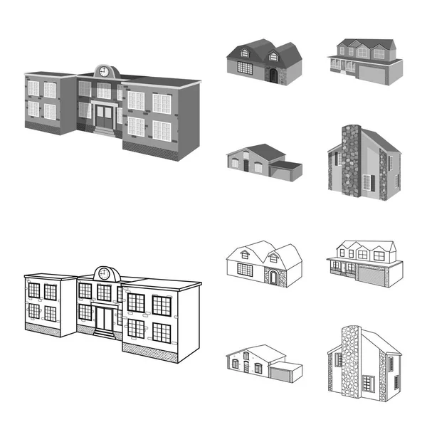 Diseño vectorial de la fachada y el símbolo de la vivienda. Conjunto de icono vectorial de fachada e infraestructura para stock . — Archivo Imágenes Vectoriales