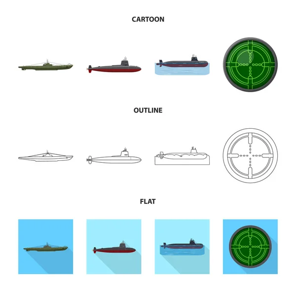 Vektor illustration av krig och fartyget tecken. Samling av krig och flotta aktiesymbol för webben. — Stock vektor