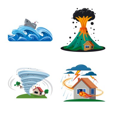 Doğal ve felaket simge vektör Illustration. Doğal kümesi ve web için risk hisse senedi simgesi.