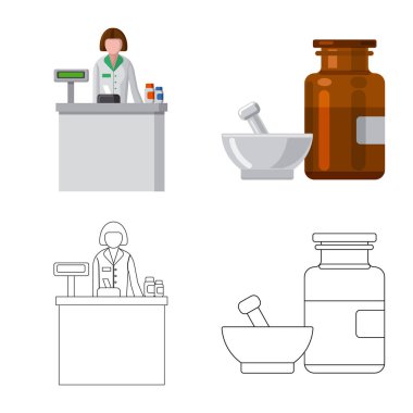 Eczane ve hastane simge vektör Illustration. Eczane ve iş hisse senedi vektör çizim topluluğu.