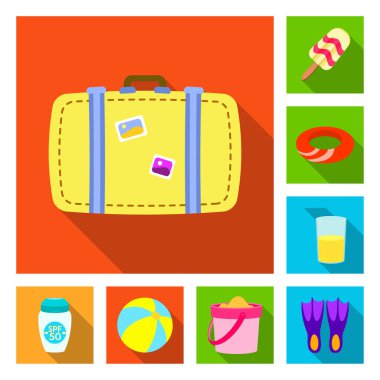 Ekipman ve yüzme simge vektör tasarımı. Ekipman ve etkinlik hisse senedi vektör çizim koleksiyonu.