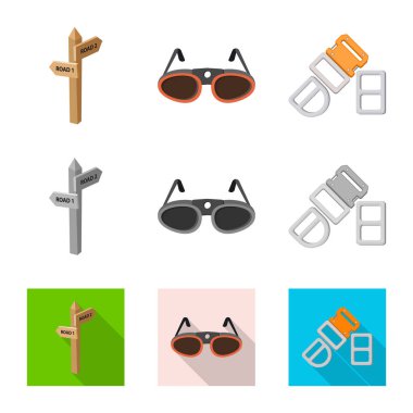 Dağcılık ve tepe simge vektör çizimi. Dağcılık ve kamp kümesi web için hisse senedi simgesi.