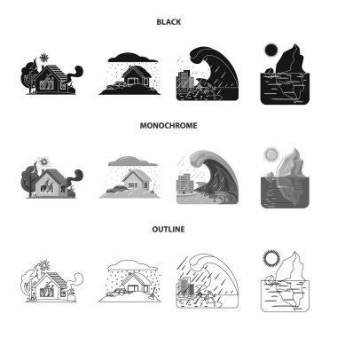 Doğal ve felaket simge vektör tasarımı. Risk hisse senedi vektör çizim ve doğal kümesi.