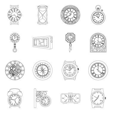 Saat ve saat işareti tasarımını vektör. Web için saat ve daire hisse senedi simgesi kümesi.