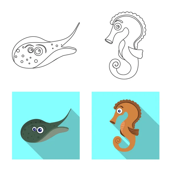 Objeto aislado de mar y símbolo animal. Conjunto de mar y vector marino icono para stock . — Vector de stock