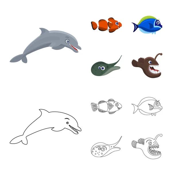 Objeto aislado del icono del mar y los animales. Colección de mar y vector marino icono para stock . — Vector de stock