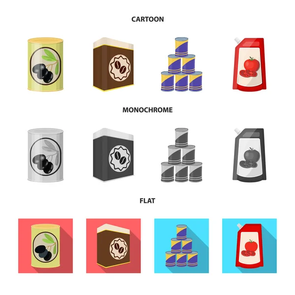 Illustrazione vettoriale di lattina e cibo segno. Set di illustrazione vettoriale del contenitore e del pacchetto . — Vettoriale Stock