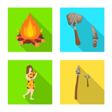 Evrim ve Neolitik Logo vektör tasarımı. Web için evrim ve ilkel stok sembolü seti.
