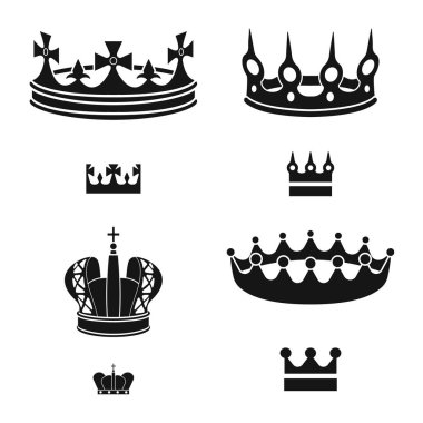 Kral ve görkemli sembolü yalıtılmış nesne. Kral ve hisse senedi için altın vektör ikon koleksiyonu.