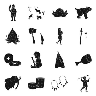 Yaşam ve ilkel işareti vektör tasarımı. Web için hayatta kalma ve taş stok sembolü seti.