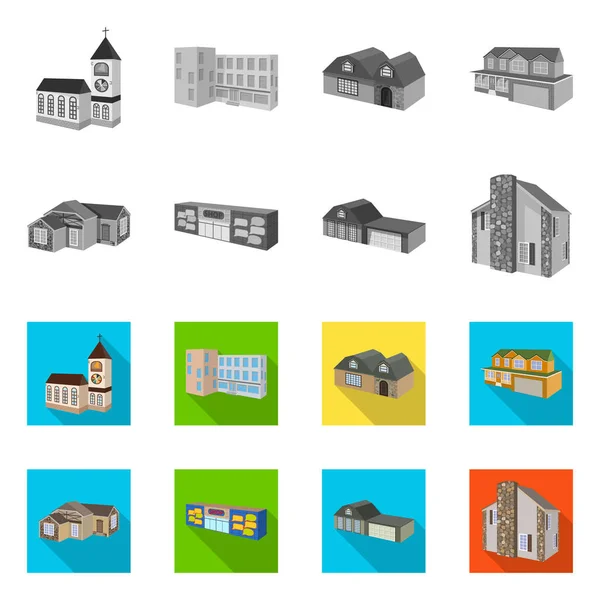 Izolovaný objekt fasáda a bydlení ikonu. Sbírka fasádou a infrastruktura zásob vektorové ilustrace. — Stockový vektor