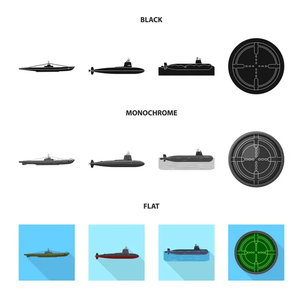 Vektorillustration av krig och fartyget symbol. Samling av krig och flottan lager vektorillustration. — Stock vektor