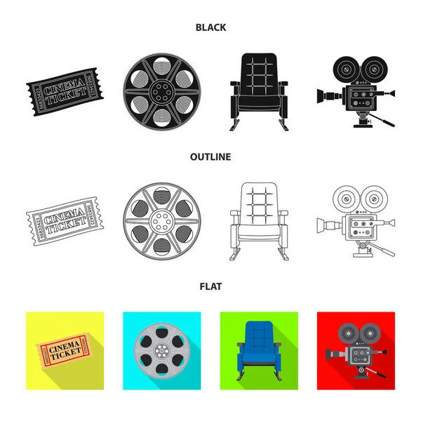 Векторная иллюстрация иконы телевидения и съёмок. Набор телевизионных и векторных значков для просмотра на складе . — стоковый вектор