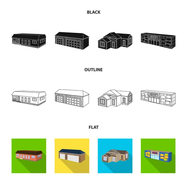 Vector utformningen av fasaden och bostäder symbol. Uppsättning av fasaden och infrastruktur lager vektorillustration. — Stock vektor
