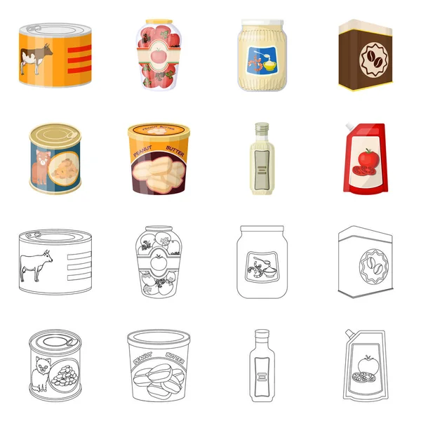 Design vettoriale di lattina e simbolo alimentare. Set di icone può e pacchetto vettoriale per magazzino . — Vettoriale Stock