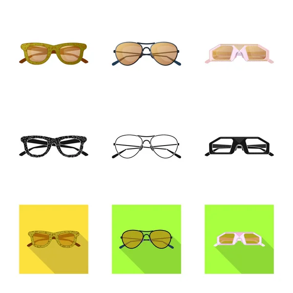 Vektorové ilustrace brýle a sluneční brýle značky. Sada brýle a příslušenství burzovní symbol pro web. — Stockový vektor