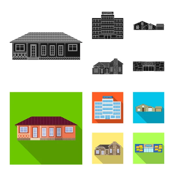 Vector illustration of building and front symbol. Collection of building and roof stock vector illustration. — Stock Vector