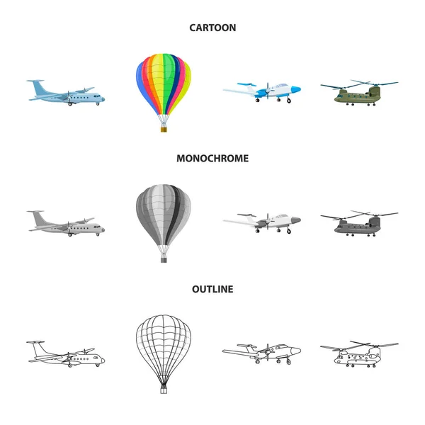 Geïsoleerde object van vliegtuig en vervoer teken. Set van vliegtuig en hemel vector pictogram voor voorraad. — Stockvector