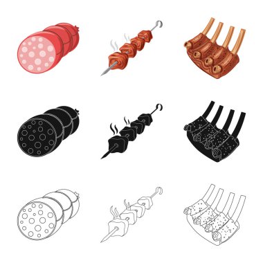 Dizayn et ve jambon işareti vektör. Et ve hisse senedi simgesi web için pişirme.