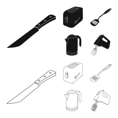 İllüstrasyon işareti mutfak ve aşçı, vektör. Mutfak ve cihaz hisse senedi vektör çizim topluluğu.