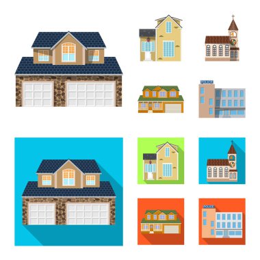 Vektör bina ve açık örnek sembolü. Web için bina ve çatı hisse senedi simgesi kümesi.