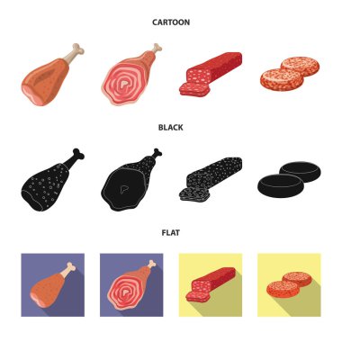 Eti ve jambon logosu yalıtılmış nesne. Et ve hisse senedi için pişirme vektör ikon koleksiyonu.