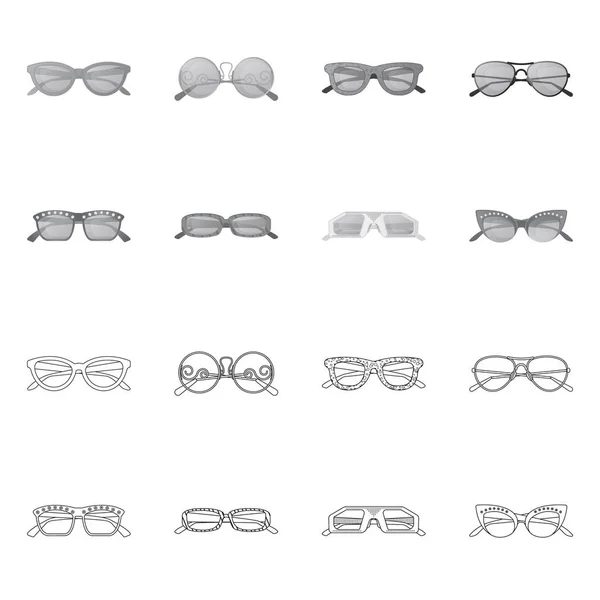 メガネとサングラスのシンボルのベクター デザイン。メガネやストックのアクセサリー ベクトル アイコン集. — ストックベクタ