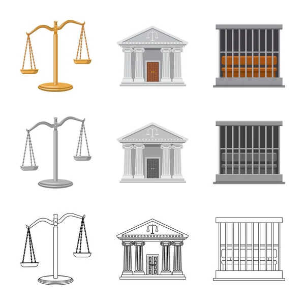 Векторное оформление закона и символа адвоката. Набор векторных иллюстраций закона и справедливости . — стоковый вектор