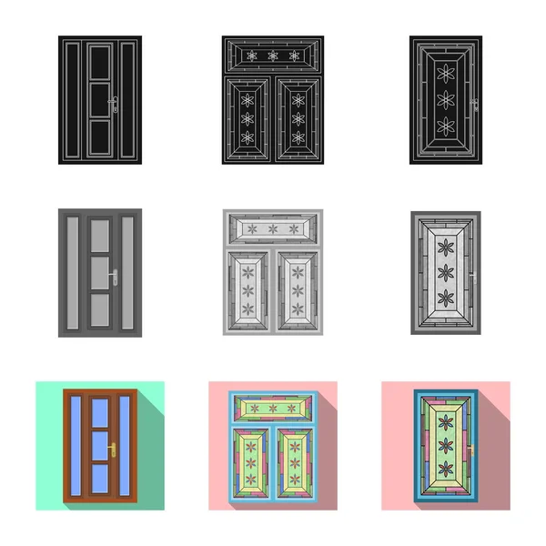 Illustration vectorielle de la porte et du panneau avant. Ensemble de porte et symbole de stock en bois pour toile . — Image vectorielle