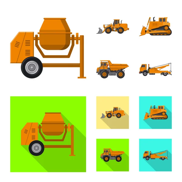 Oggetto isolato di costruzione e logo di costruzione. Serie di illustrazione vettoriale del parco macchine e di costruzione . — Vettoriale Stock