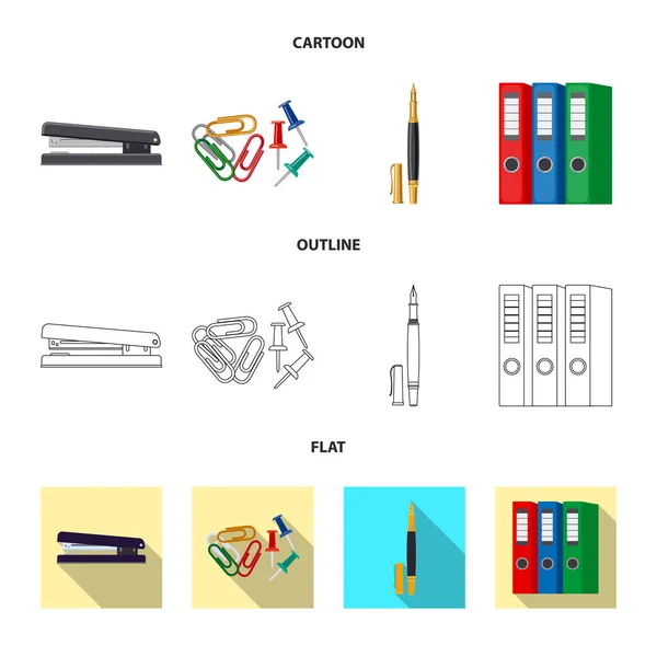 Design vettoriale dell'icona dell'ufficio e della fornitura. Raccolta di illustrazioni vettoriali per uffici e scuole . — Vettoriale Stock