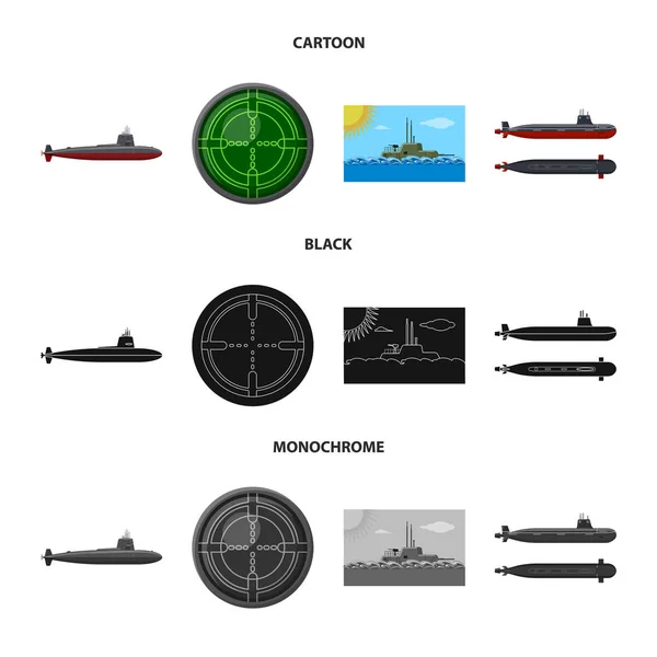 Απομονωμένο αντικείμενο του σημείου πόλεμος και το πλοίο. Συλλογή του πολέμου και το εικονίδιο στόλου διάνυσμα απόθεμα. — Διανυσματικό Αρχείο
