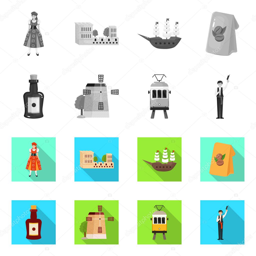 Vector illustration of  and historic icon. Collection of  and country stock symbol for web.