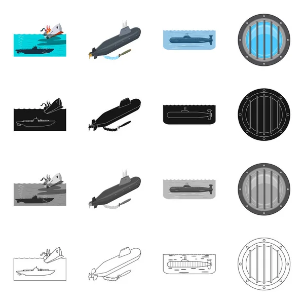 Ilustración vectorial de guerra y señal de barco. Conjunto de guerra y flota símbolo de stock para web . — Archivo Imágenes Vectoriales