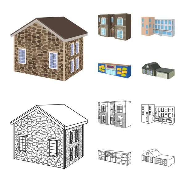 Векторний дизайн фасаду та логотипу житла. Набір фасадів та інфраструктури Векторні ілюстрації . — стоковий вектор