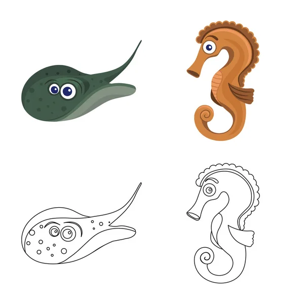 Ilustración vectorial del icono del mar y los animales. Colección de ilustración de vectores marinos y marinos . — Vector de stock