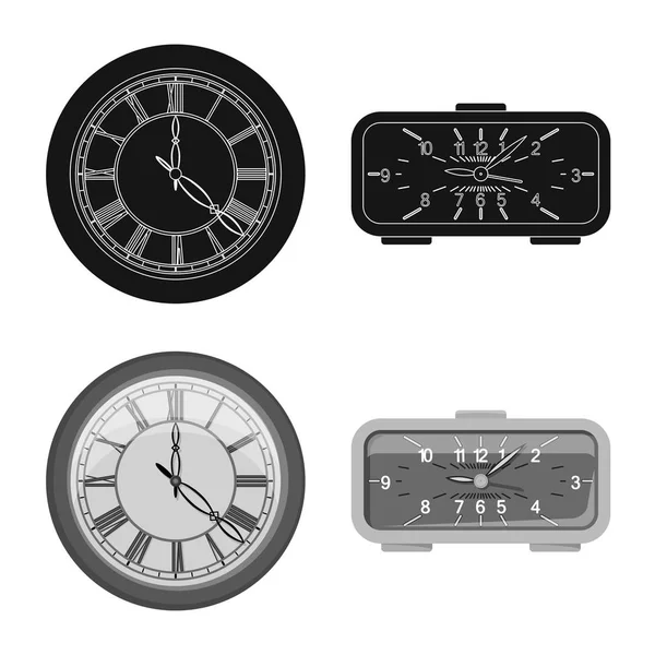 Diseño vectorial del reloj y el icono de la hora. Conjunto de reloj y círculo símbolo de stock para web . — Archivo Imágenes Vectoriales