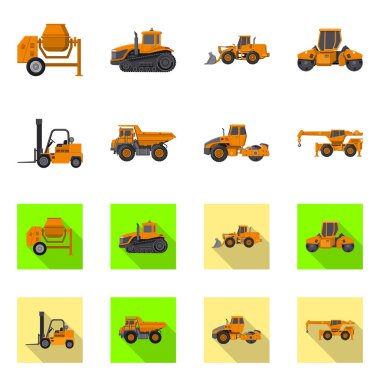 Yapı ve inşaat işareti yalıtılmış nesne. Hisse senedi için yapı ve makine vektör simge topluluğu.