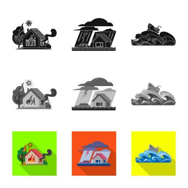 Doğal vektör çizim ve felaket oturum açın. Doğal kümesi ve hisse senedi için risk vektör simgesi.