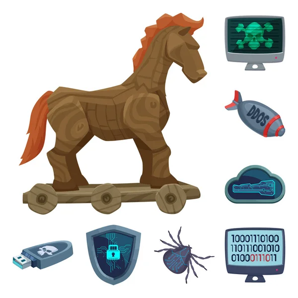 Векторная иллюстрация вируса и безопасного символа. Набор вирусных и кибер-символов для интернета . — стоковый вектор