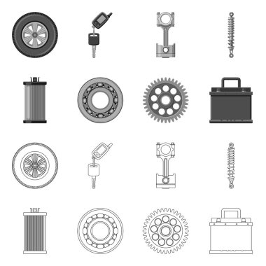 Otomatik ve bölümü logosu yalıtılmış nesne. Oto, araba hisse senedi vektör çizim topluluğu.