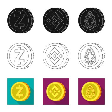 Cryptocurrency ve sikke simge yalıtılmış nesne. Cryptocurrency ve hisse senedi için kripto vektör simge kümesi.