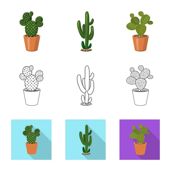 Design vettoriale del cactus e del simbolo della pentola. Raccolta di icone vettoriali di cactus e cactus per stock . — Vettoriale Stock
