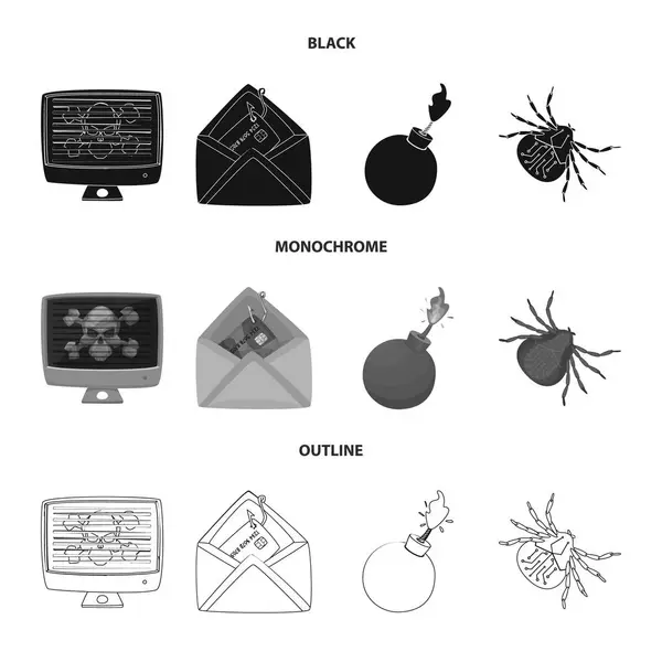 Ilustración vectorial de virus y logotipo seguro. Conjunto de virus e icono de vector cibernético para stock . — Archivo Imágenes Vectoriales